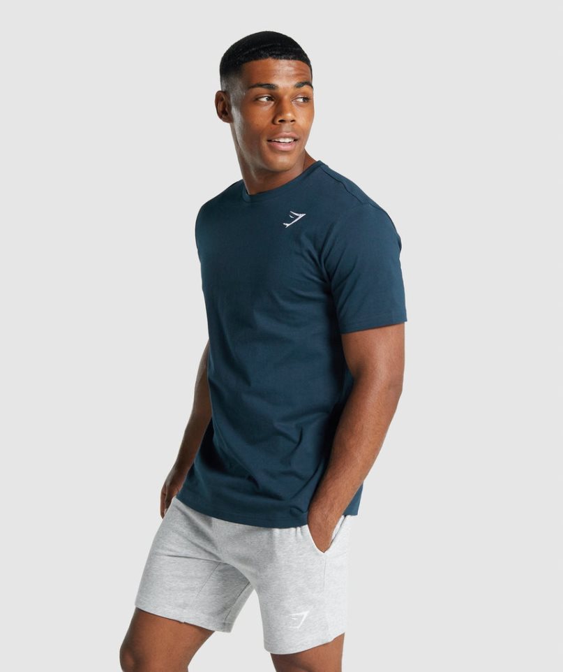 Men's Gymshark Crest T-Shirts Navy | NZ 1IKOPZ